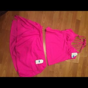 2piece pink swimsuit top medium bottom 1X